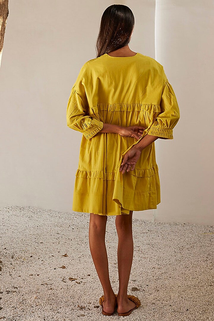 Lime Yellow Mul Cotton Tiered Summer Dress by Khara Kapas at Pernia's Pop Up Shop