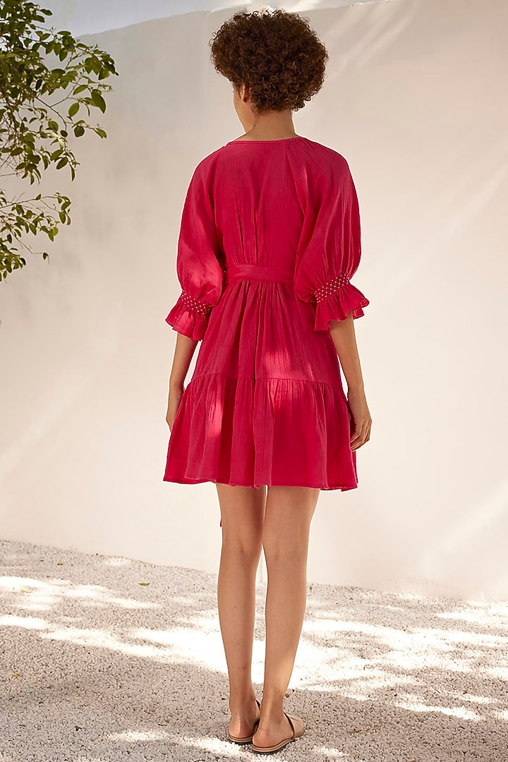 Fuchsia Pink Double Cotton Wrap Summer Dress by Khara Kapas at Pernia's Pop Up Shop