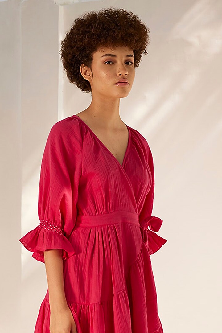 Fuchsia Pink Double Cotton Wrap Summer Dress by Khara Kapas at Pernia's Pop Up Shop