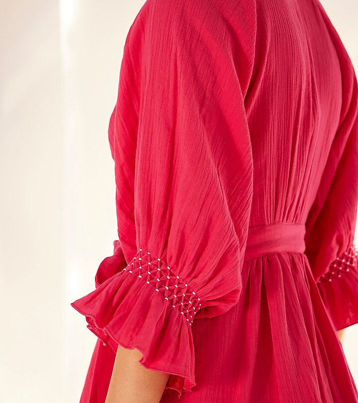 Fuchsia Pink Double Cotton Wrap Summer Dress by Khara Kapas at Pernia's Pop Up Shop