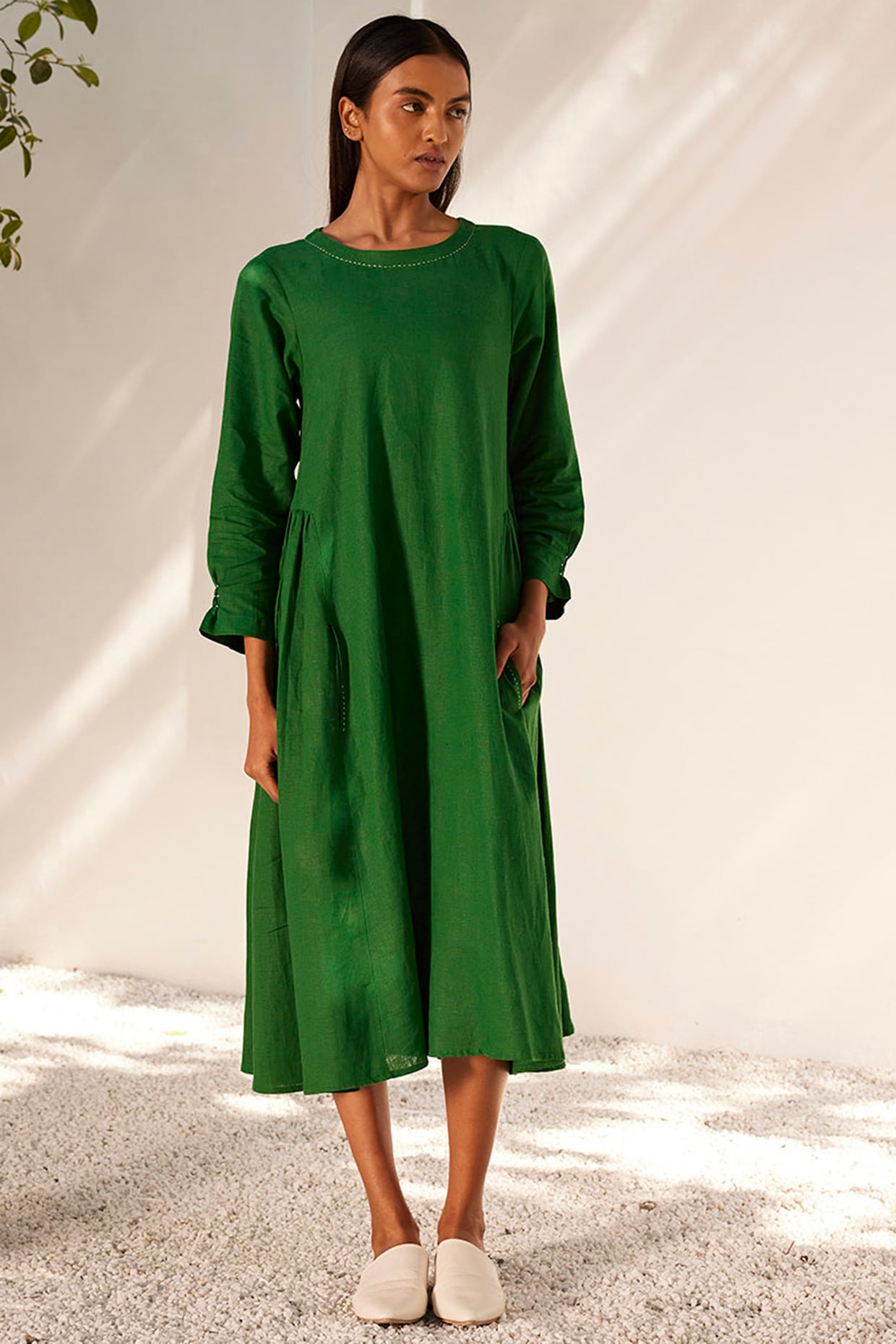 Forest green linen outlet dress