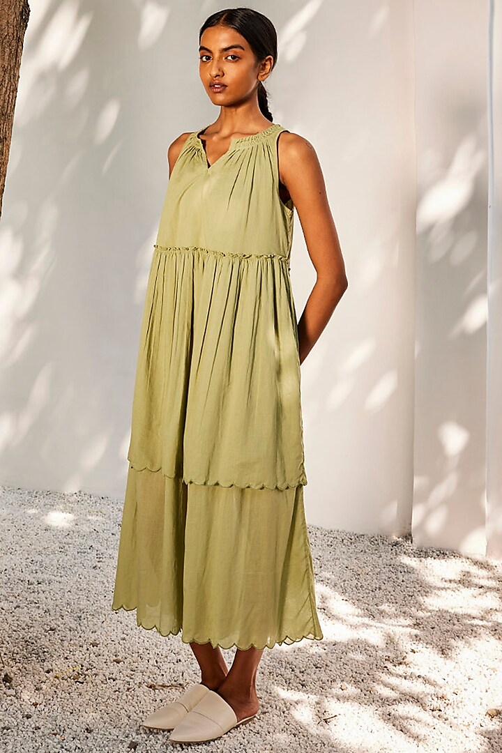 Gaia Green Mul Cotton Dress by Khara Kapas