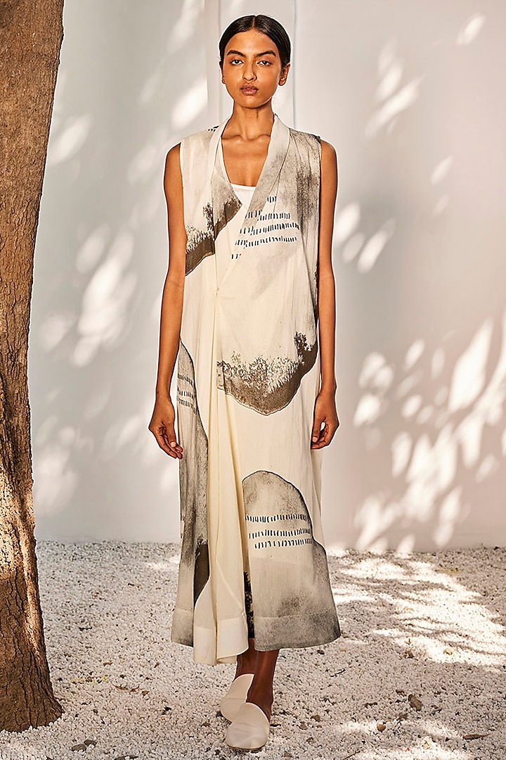 Off-White Mul Cotton Layered Wrap Dress by Khara Kapas