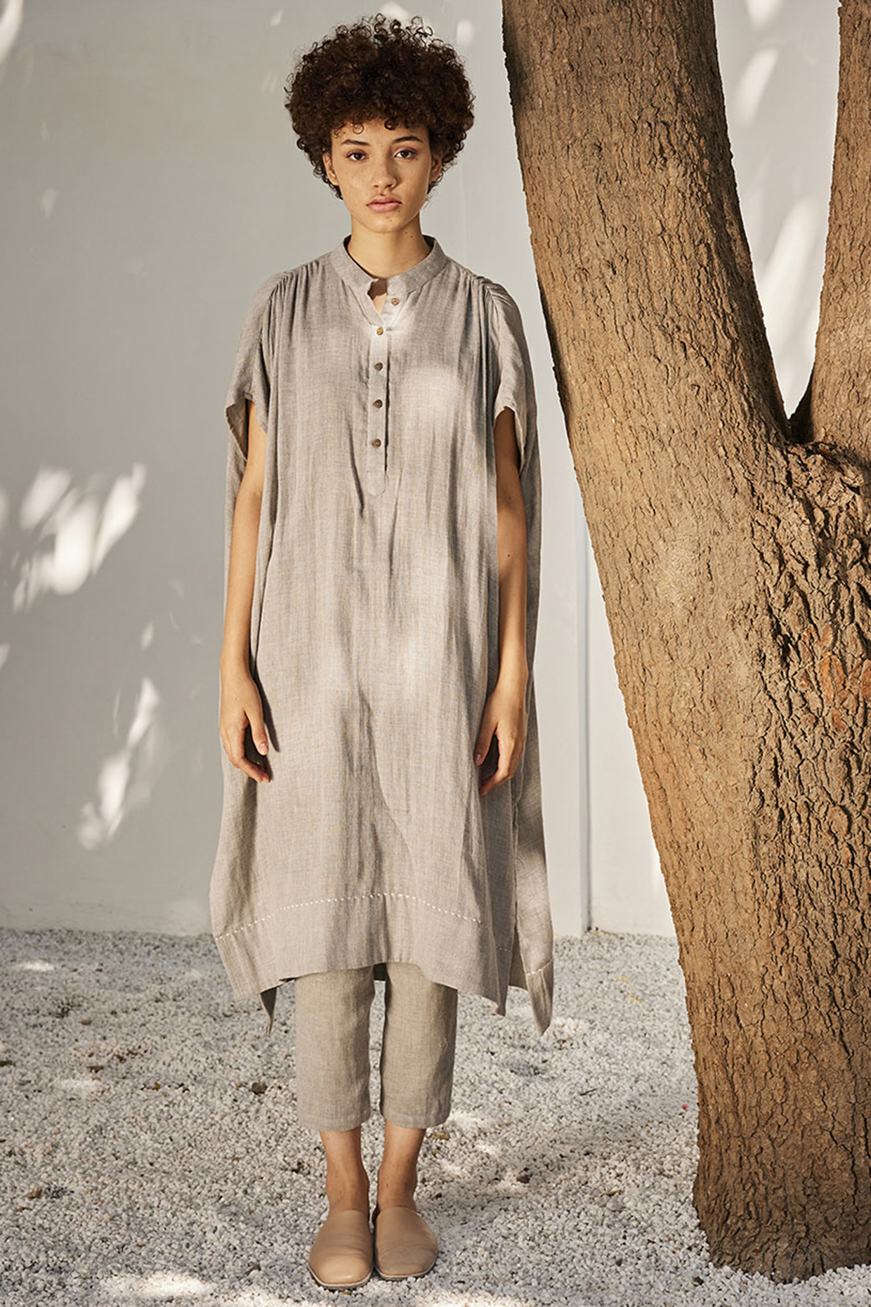 Grey Melange Cotton Tunic Set by Khara Kapas at Pernia's Pop Up Shop