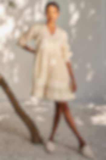 Off-White Schiffli Cotton Pintuck Dress by Khara Kapas