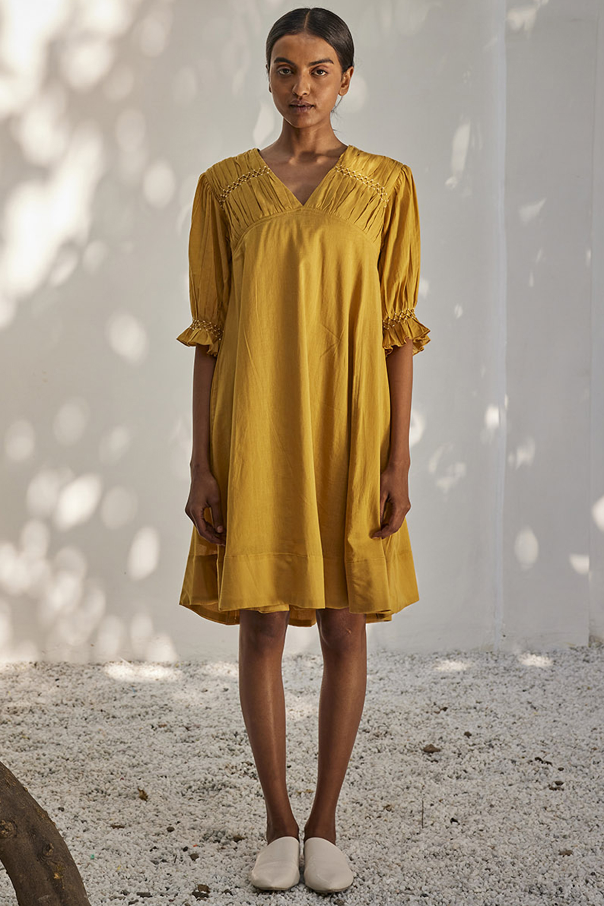 Smocked yellow dress cheap