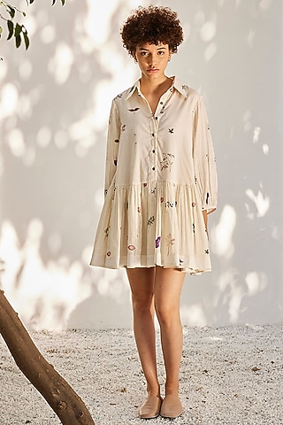 Off-White Mulmul Cotton Tiered Dress by Khara Kapas
