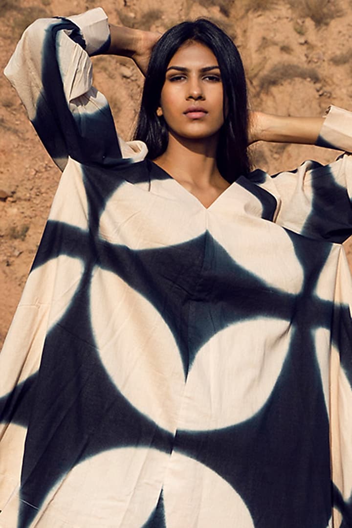 Black & Pale Pink Shibori-Dyed Tent Summer Dress by Khara Kapas at Pernia's Pop Up Shop