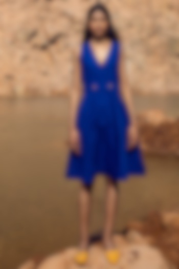 Blue Knee-Length Poplin Dress by Khara Kapas