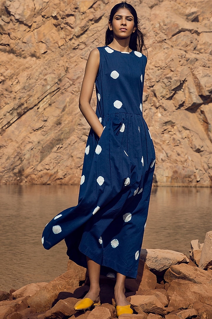 Indigo Blue Shibori-Dyed Dress by Khara Kapas