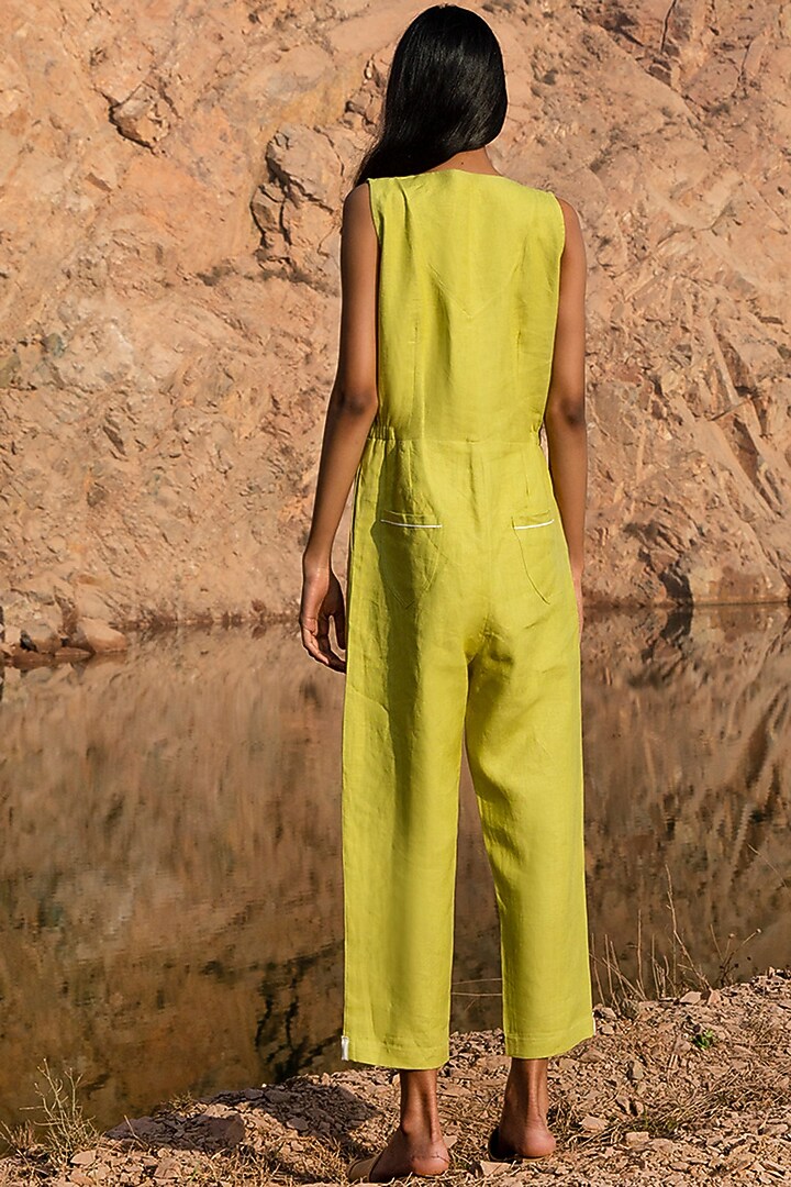Lime Green Elasticated Jumpsuit by Khara Kapas at Pernia's Pop Up Shop