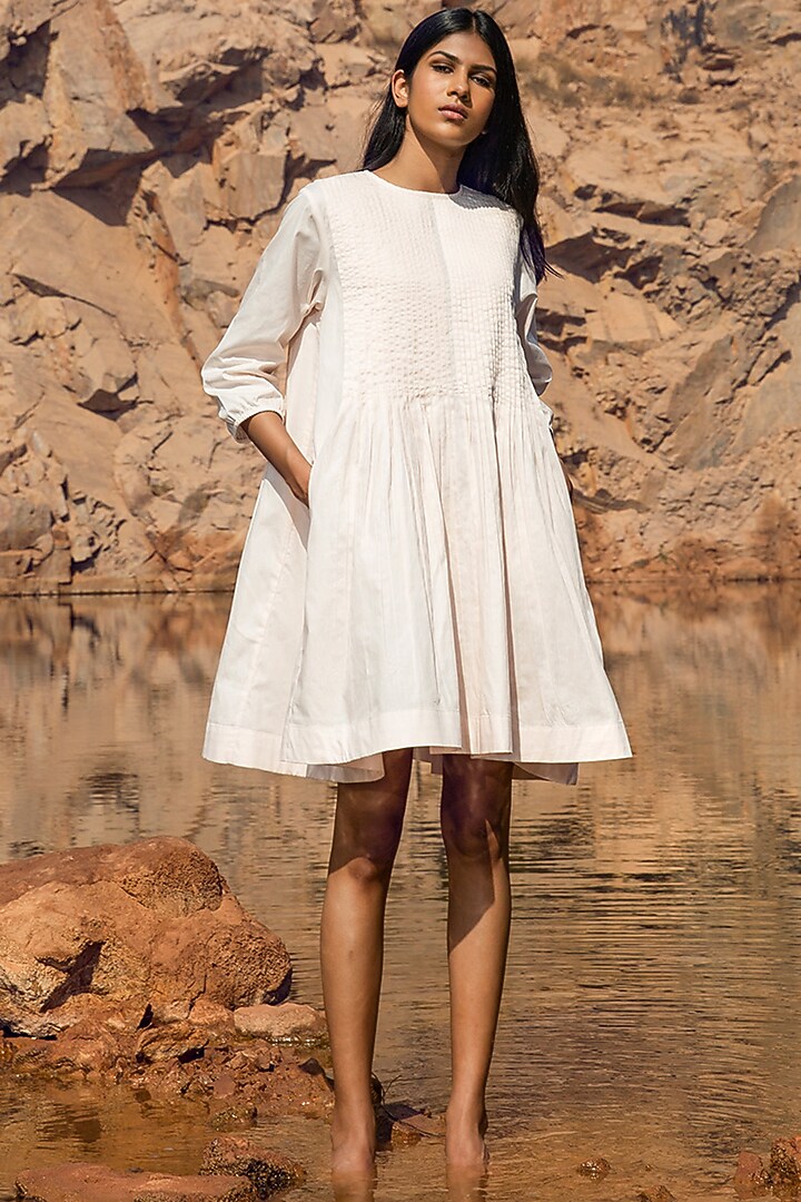 Pale Pink Pintucked Summer Dress by Khara Kapas at Pernia's Pop Up Shop