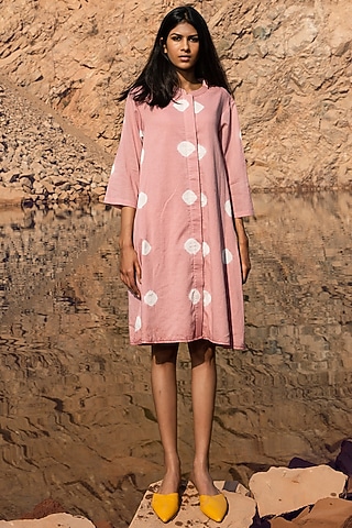 Pink Shibori-Dyed Jacket Dress by Khara Kapas