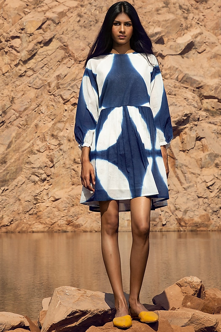 Blue & White Shibori-Dyed Tent Dress by Khara Kapas