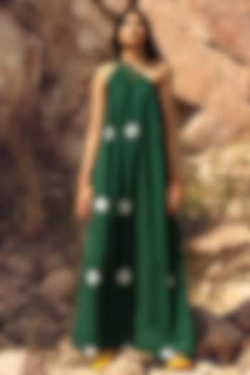 Deep Green Tie-Up Gathered Summer Dress by Khara Kapas at Pernia's Pop Up Shop