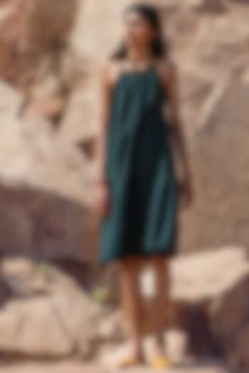 Deep Green Strapped Summer Dress With Drawstrings by Khara Kapas at Pernia's Pop Up Shop