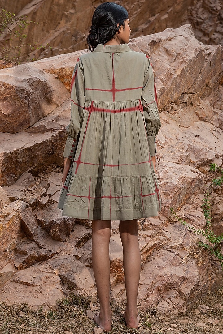 Pickle Green Shibori Collared & Tiered Summer Dress by Khara Kapas at Pernia's Pop Up Shop