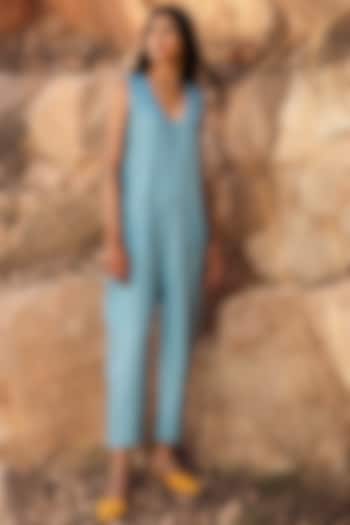 Ice Blue Jumpsuit With Pockets by Khara Kapas