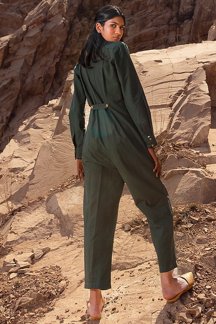 Army Green Jumpsuit With Side Pockets by Khara Kapas at Pernia's Pop Up Shop