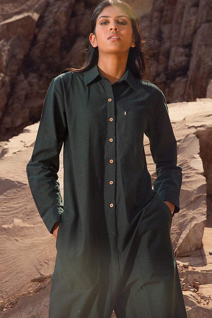 Army Green Jumpsuit With Side Pockets by Khara Kapas at Pernia's Pop Up Shop