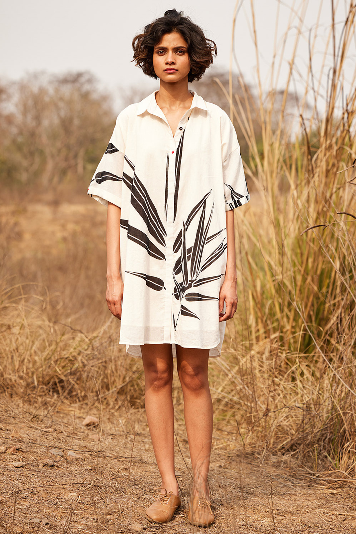 Off-White Cotton Mul Floral Printed Shirt Summer Dress by Khara Kapas at Pernia's Pop Up Shop