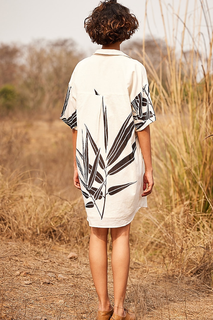 Off-White Cotton Mul Floral Printed Summer Shirt Dress by Khara Kapas at Pernia's Pop Up Shop