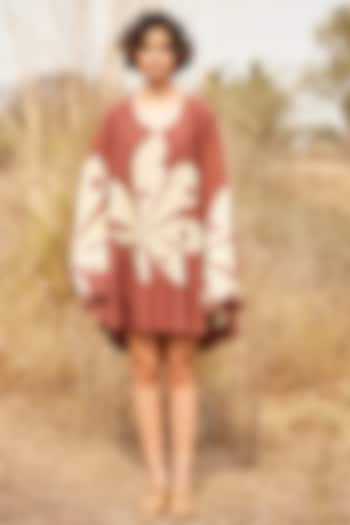 Brown Gauze Crinkled Cotton Floral Printed Flowy Vacation Dress by Khara Kapas at Pernia's Pop Up Shop