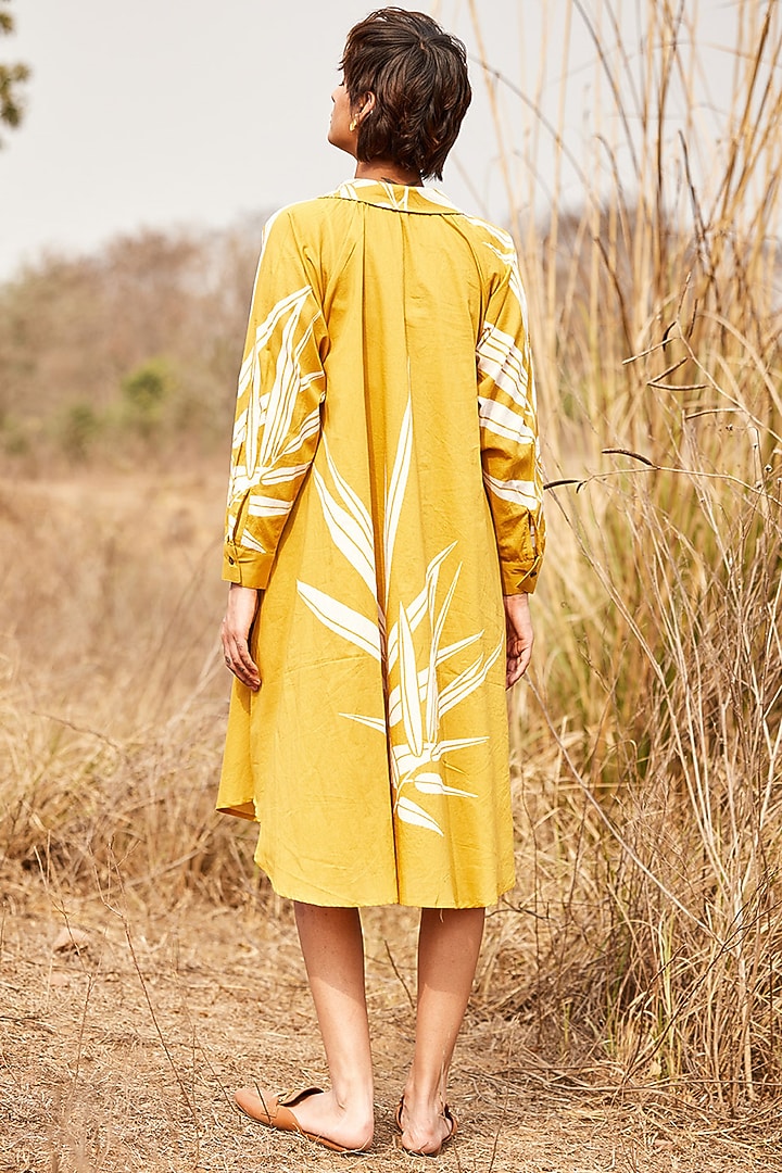 Mustard Yellow Cotton Mul Floral Printed Flowy Summer Shirt Dress by Khara  Kapas at Pernia's Pop Up Shop