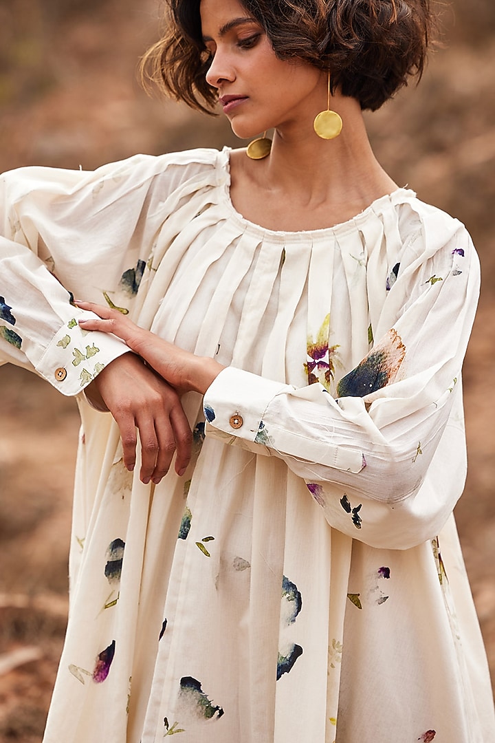 Off-White Cotton Mul Floral Printed Maxi Summer Dress by Khara Kapas at Pernia's Pop Up Shop