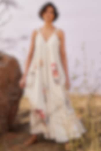 Off-White Cotton Mul Printed Maxi Summer Dress by Khara Kapas at Pernia's Pop Up Shop