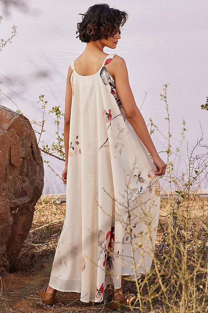 Off-White Cotton Mul Printed Maxi Summer Dress by Khara Kapas at Pernia's Pop Up Shop