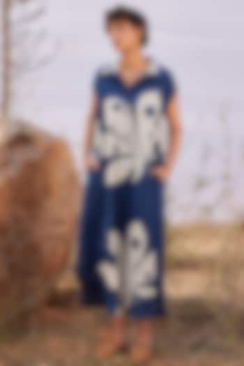 Deep Blue Cotton Mul Printed Maxi Dress by Khara Kapas