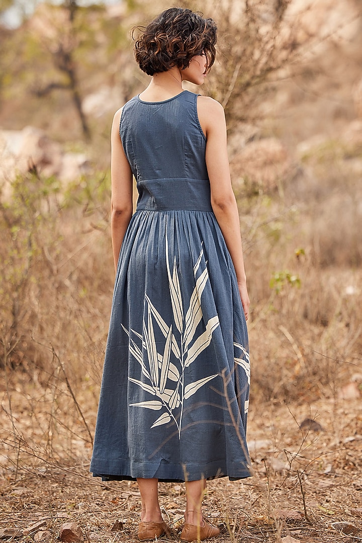 Grey Poplin Printed Maxi Summer Dress by Khara Kapas at Pernia's Pop Up Shop