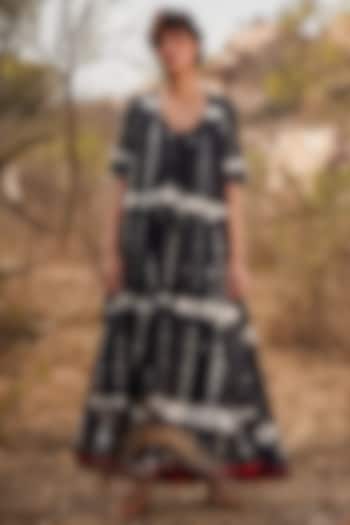 Black Cotton Mul Shibori-Dyed Maxi Dress by Khara Kapas