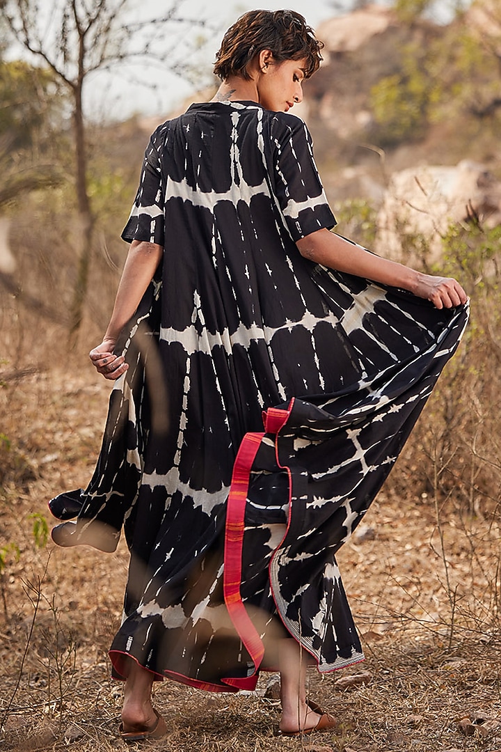 Black Cotton Mul Shibori-Dyed Maxi Summer Dress by Khara Kapas at Pernia's Pop Up Shop
