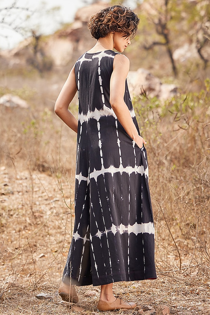 Black Cotton Mul Shibori-Dyed Jumpsuit by Khara Kapas at Pernia's Pop Up Shop