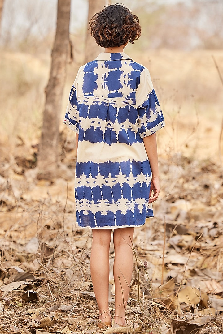 Off-White Cotton Mul Shibori-Dyed Mini Summer Shirt Dress by Khara Kapas at Pernia's Pop Up Shop