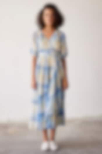 Blue Cotton Printed Knotted Wrap Summer Dress by Khara Kapas at Pernia's Pop Up Shop