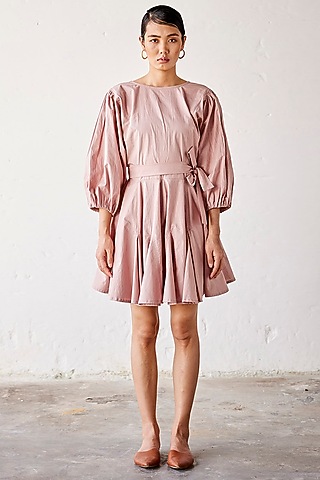 Primrose Pink Poplin Flared Dress by Khara Kapas