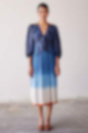 Blue Ombre Mul Cotton Printed Summer Dress by Khara Kapas at Pernia's Pop Up Shop