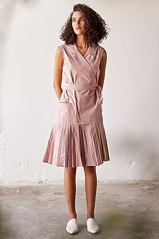 Pink Poplin Handcrafted Wrap Dress by Khara Kapas