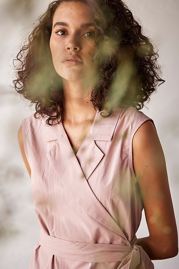 Pink Poplin Handcrafted Wrap Summer Dress by Khara Kapas at Pernia's Pop Up Shop