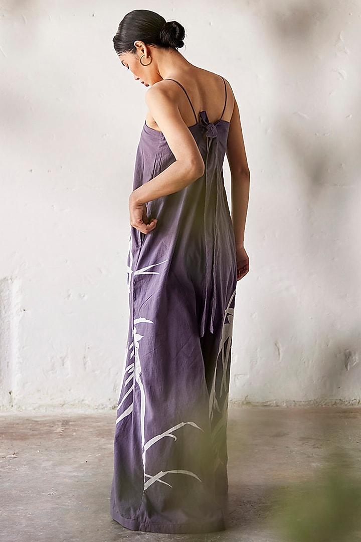Grey Mul Cotton Printed Handcrafted Jumpsuit by Khara Kapas at Pernia's Pop Up Shop