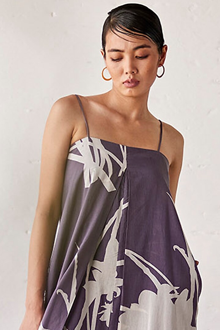 Grey Mul Cotton Printed Handcrafted Jumpsuit by Khara Kapas at Pernia's Pop Up Shop