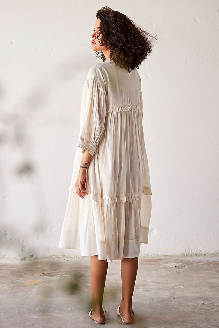 Off-White Mul Cotton Handcrafted Midi Summer Dress by Khara Kapas at Pernia's Pop Up Shop