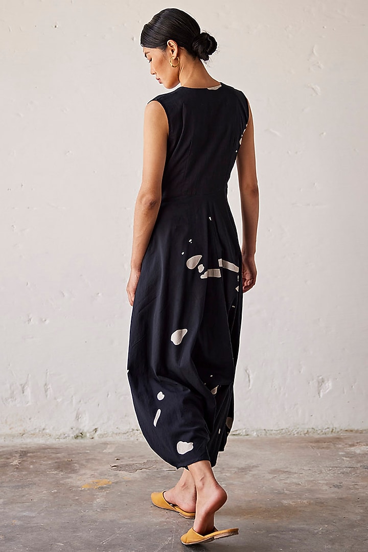 Black Mul Cotton Printed Handcrafted Jumpsuit by Khara Kapas at Pernia's Pop Up Shop