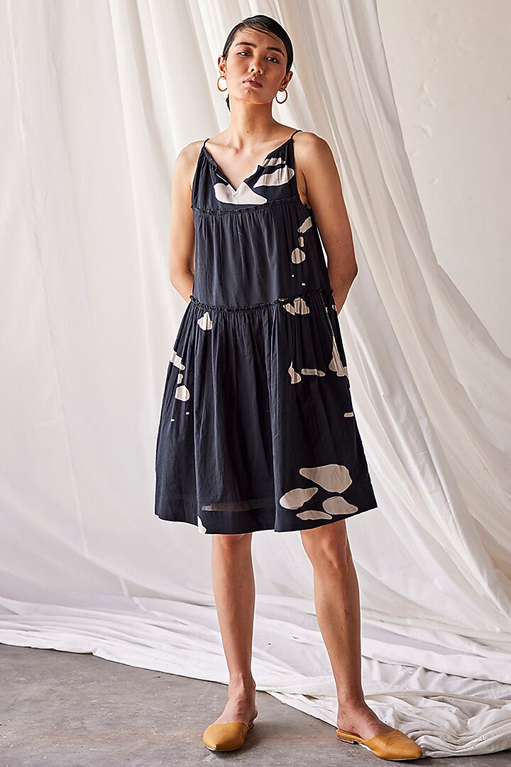 Black Mul Cotton Handcrafted Tiered Summer Dress by Khara Kapas at Pernia's Pop Up Shop