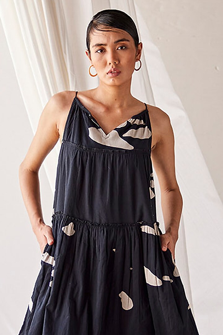 Black Mul Cotton Handcrafted Tiered Summer Dress by Khara Kapas at Pernia's Pop Up Shop