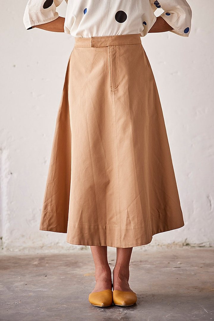 Khaki Heavy Weight Twill Midi Skirt by Khara Kapas