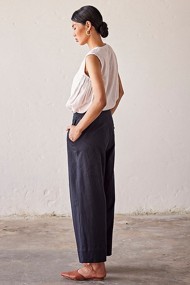 Off-White Dobby Cotton Striped Blouse by Khara Kapas at Pernia's Pop Up Shop
